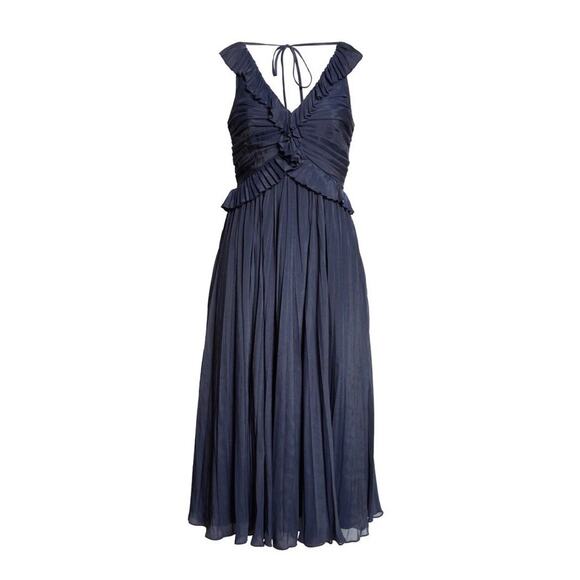 Cinq a Sept Womens Calloway Ruffled Midi Dress 4 Navy - NWT $595 - Picture 4 of 10